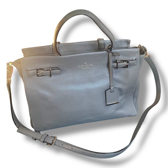 Authentic Kate Spade New York Gray Grey Pebbled Leather Handbag Purse - Picture 1 of 16
